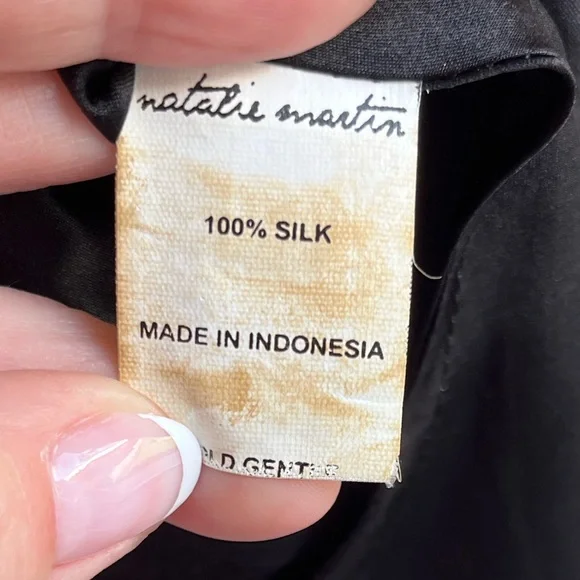 Natalie Martin Silk Dress Black Caftan Maxi Medium Pockets Vacation - Picture 6 of 7